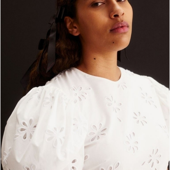 NWT Simone Rocha × H&M Eylet white dress with puff sleeves Cinch Waist - Picture 4 of 16